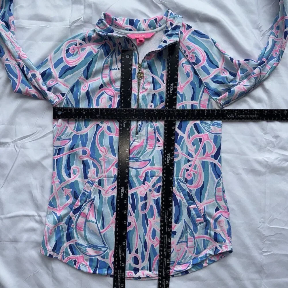 Lilly Pulitzer Skipper Popover Pullover Top Skim Blue Pink Sea Anchor Size Small